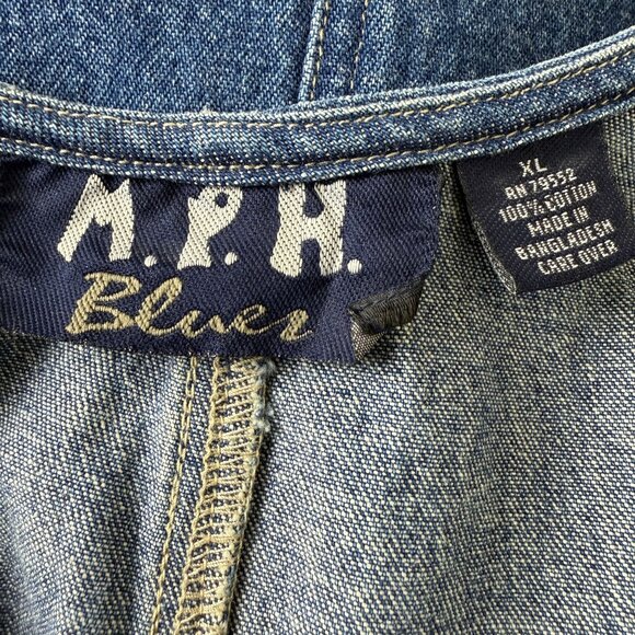 M.P.H. Blues Denim Maxi Jumper Dress XL Embroidered Prairie Flowers Side Buttons - Picture 3 of 12
